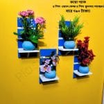 কম্বো প্যাক ৪ পিস ভিনটেজ ওয়াল সেল্ফ এবং ৪ পিস ফুলসহ পাচ্ছেন। আঠালো সিস্টেম সহজে সেটিং করা যায়।