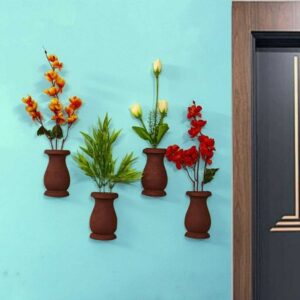 ৪ পিস্ কলস আকৃতির ফুলসহ মেহগনি কাঠের টপ ,আঠালো সিস্টেম হওয়ায় দেয়ালে সেটিং করা খুব সহজ!